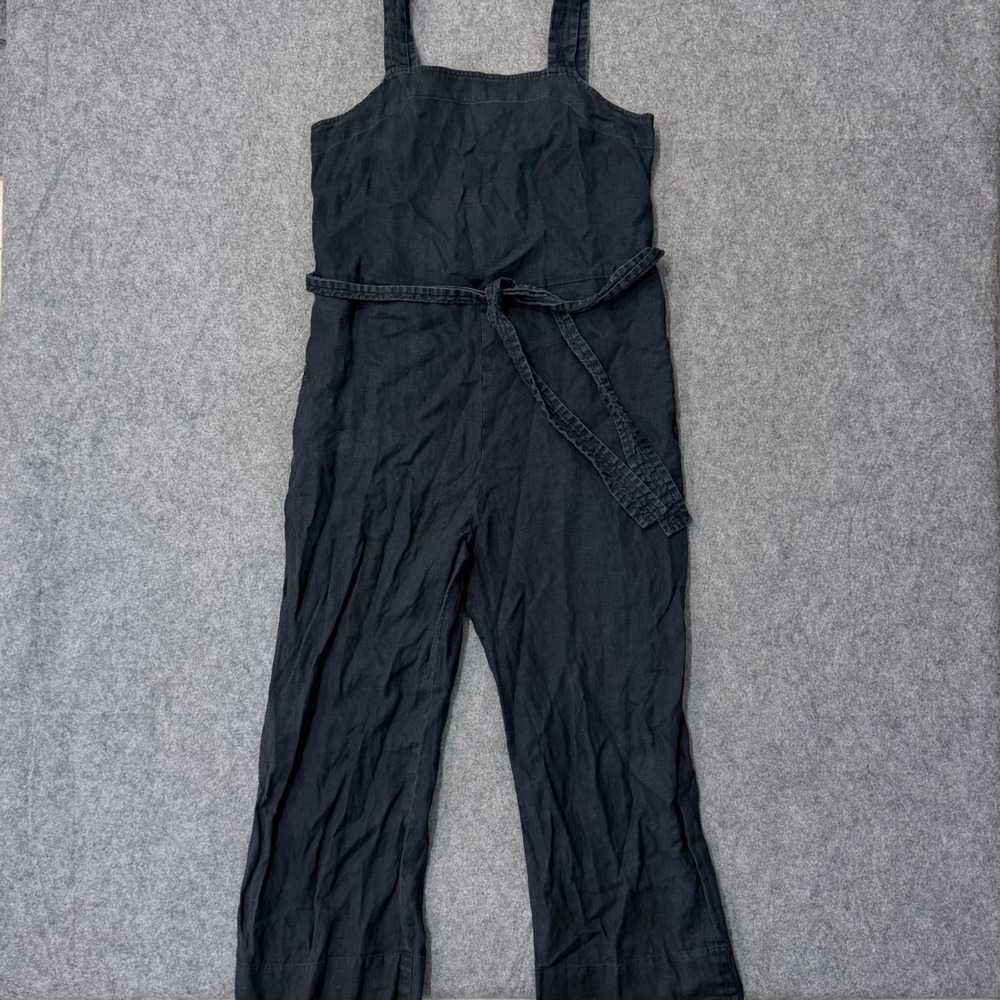 Everlane Black The Linen Button Front Square Neck Jumpsuit Women's Size 6